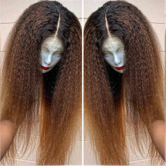 Soft Synthetic Yaki Straight Preplucked Baby Hair Lace Front Wig