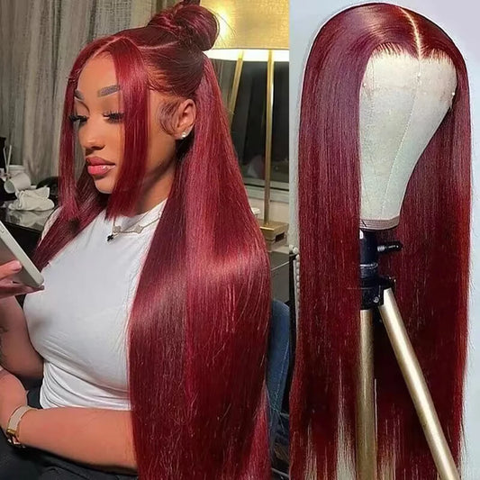 Burgundy Straight HD Lace Frontal Human Hair Wig