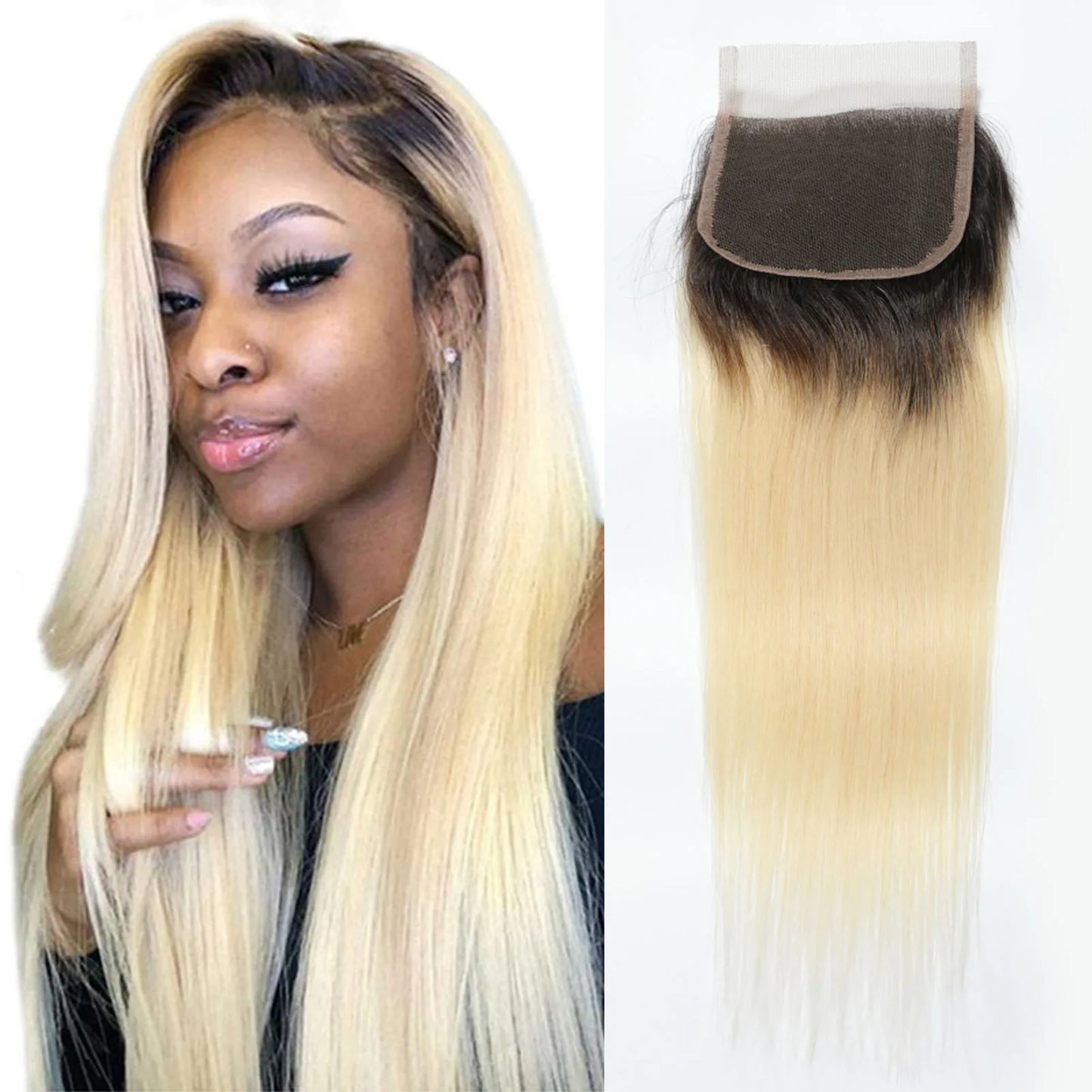 Brazilian Virgin Human Hair Straight Swiss Lace Closure HD Transparent 1B  & 613 Honey Blonde