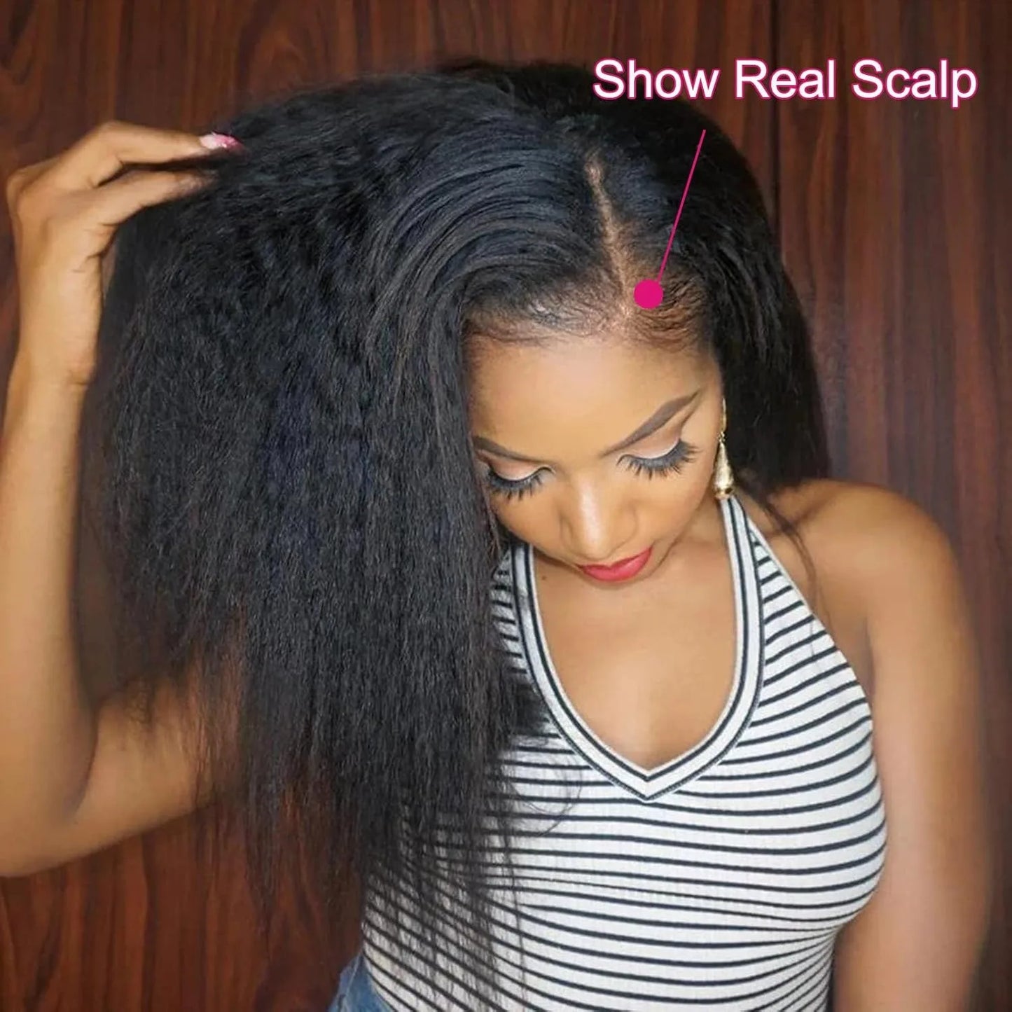 Kinky Straight V Part Human Hair Wig