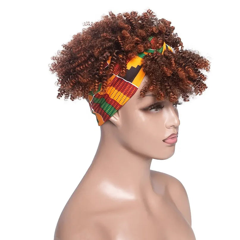 Headband Kinky Curly Synthetic Wigs with Bangs - Various Headband and Hair Colors Available