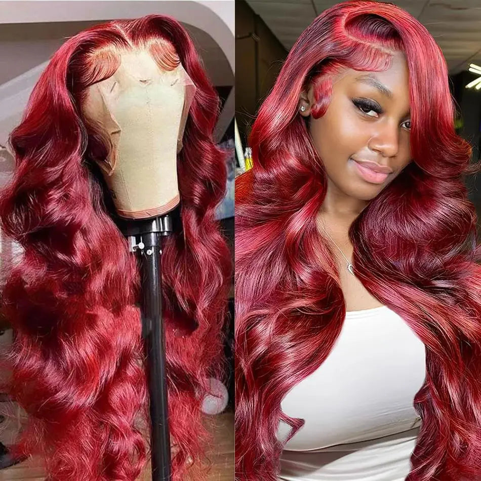 Burgundy Body Wave - Transparent HD Frontal Lace Human Hair Wig