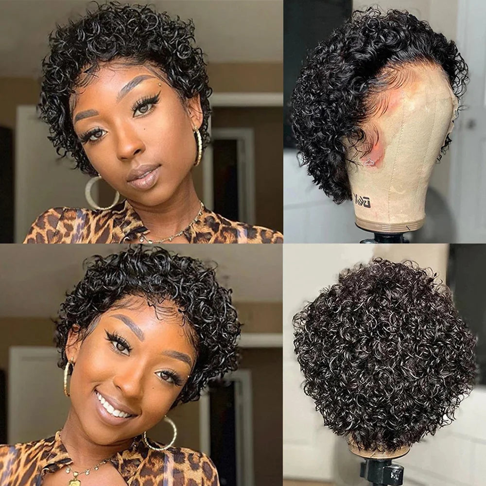 Pixie Cut Spring Curl - Lace Frontal Human Hair Wig - Various Colors Available
