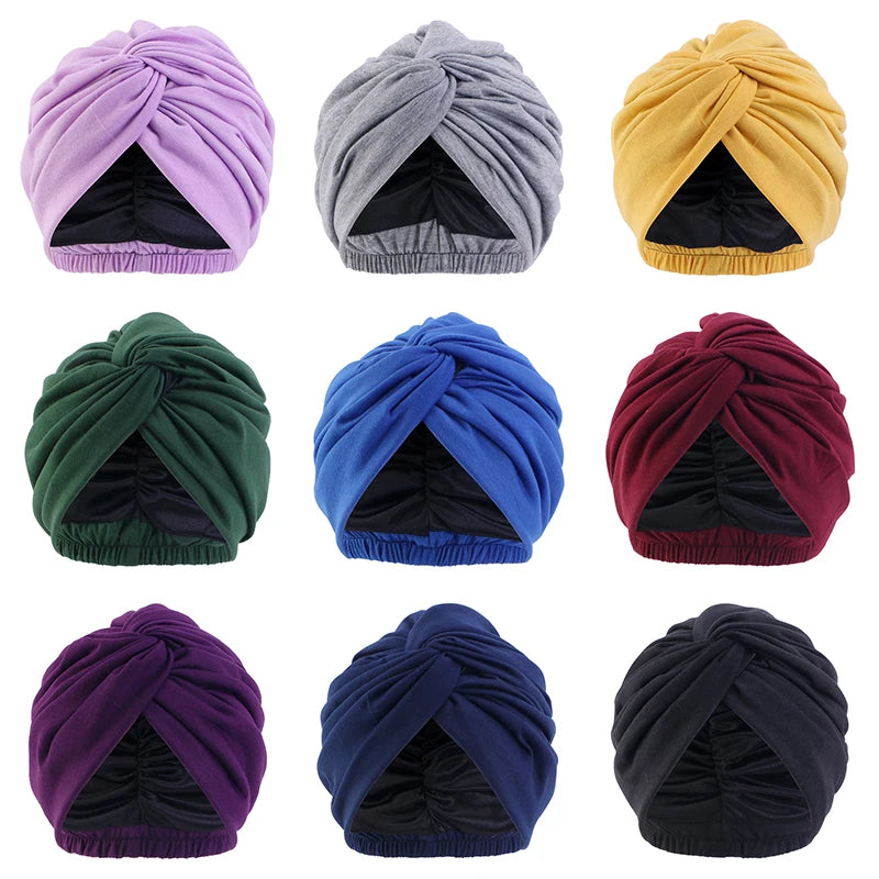 Women Double Layer Satin Lining Stretch Turban