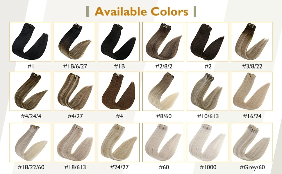 Full Shine Straight Human Hair 3pc Clip in Hair Extensions  - Various Colors Available