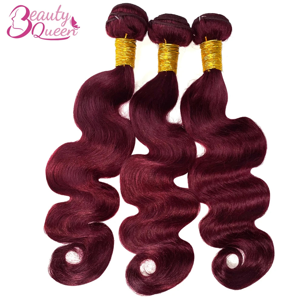 Burgundy Body Wave Bundles With Frontal 13x4 Lace 100% Human Hair Bundles With Closure
