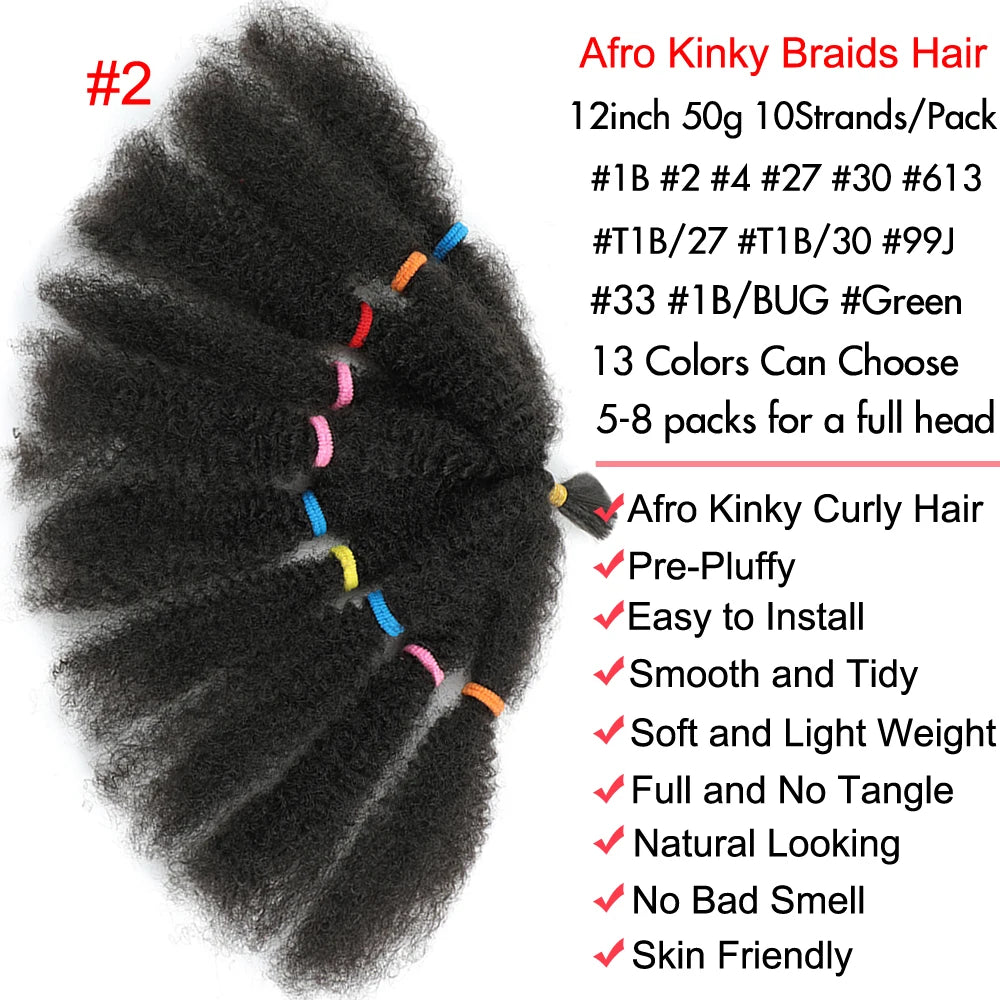 Afro Kinky Curly Marley Synthetic 12inch Hair - Various Colors Available
