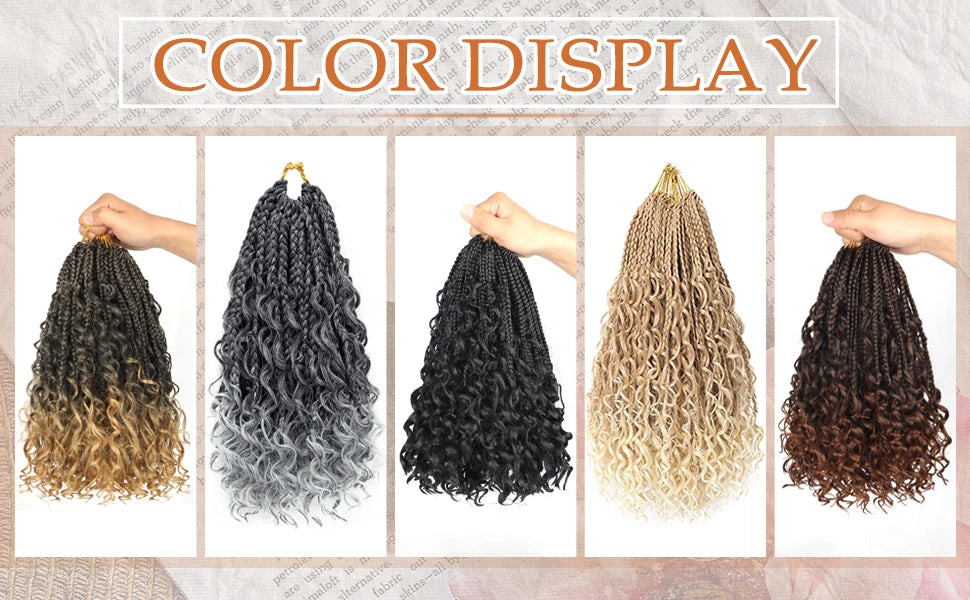 Curly Goddess Box Braids - Crochet Synthetic Hair, 1pc & 8pcs/ Various Colors Available