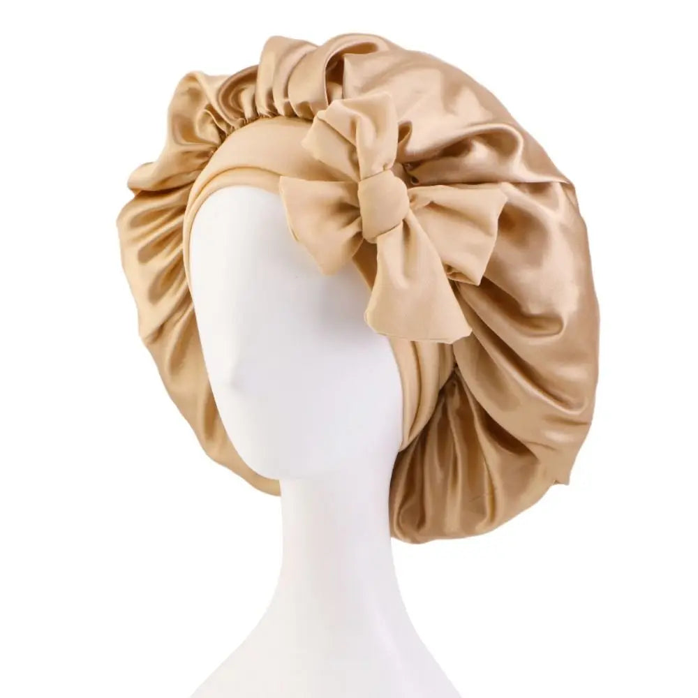 Silk Bonnet Sleeping Caps With Bow Headband