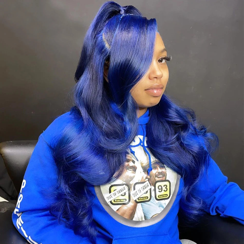 Brazilian Body Wave Dark Blue -  Pre Plucked Transparent Lace Frontal Human Hair Wig