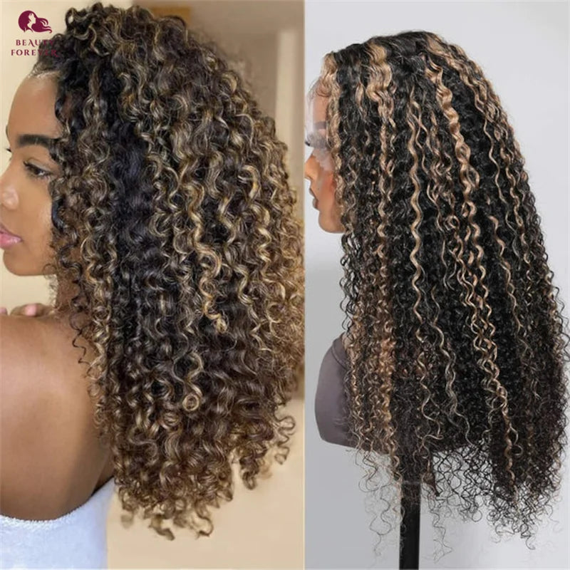 Bye Bye Knots Curly Lace Front Glueless Ready to Wear - Highlights Color Human Hair Wig