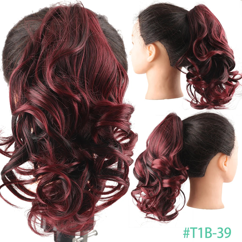 Synthetic Claw Clip In Short Curly Ponytails