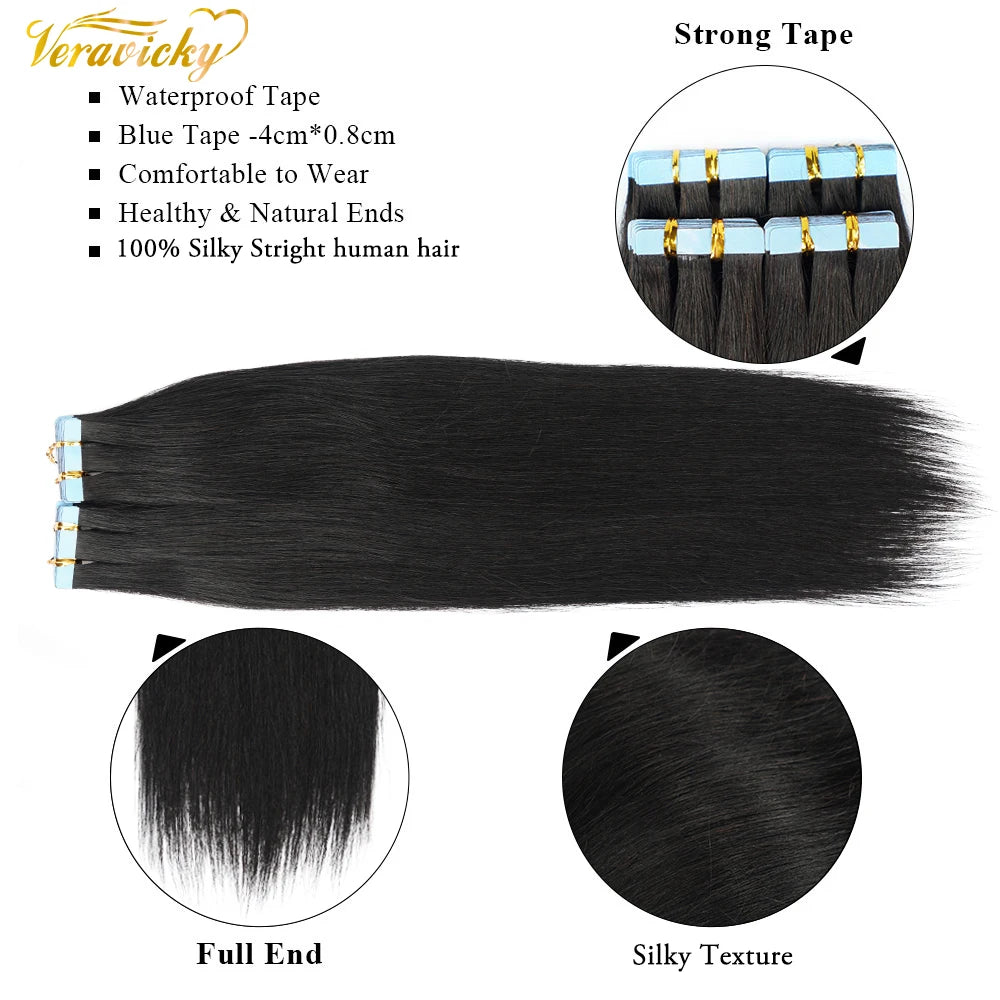 Straight Natural Remy Human Hair Tape Ins