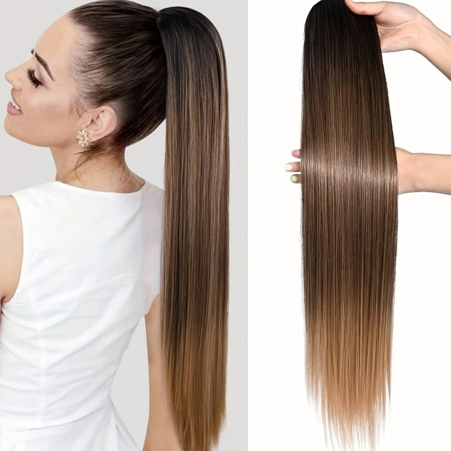 Synthetic Long Straight Drawstring Pony Tail With Clip - Various Options Available