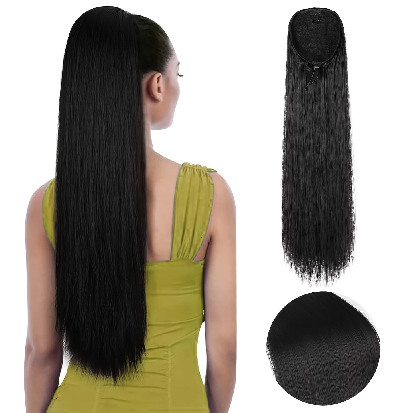 Synthetic Long Straight Drawstring Pony Tail With Clip - Various Options Available