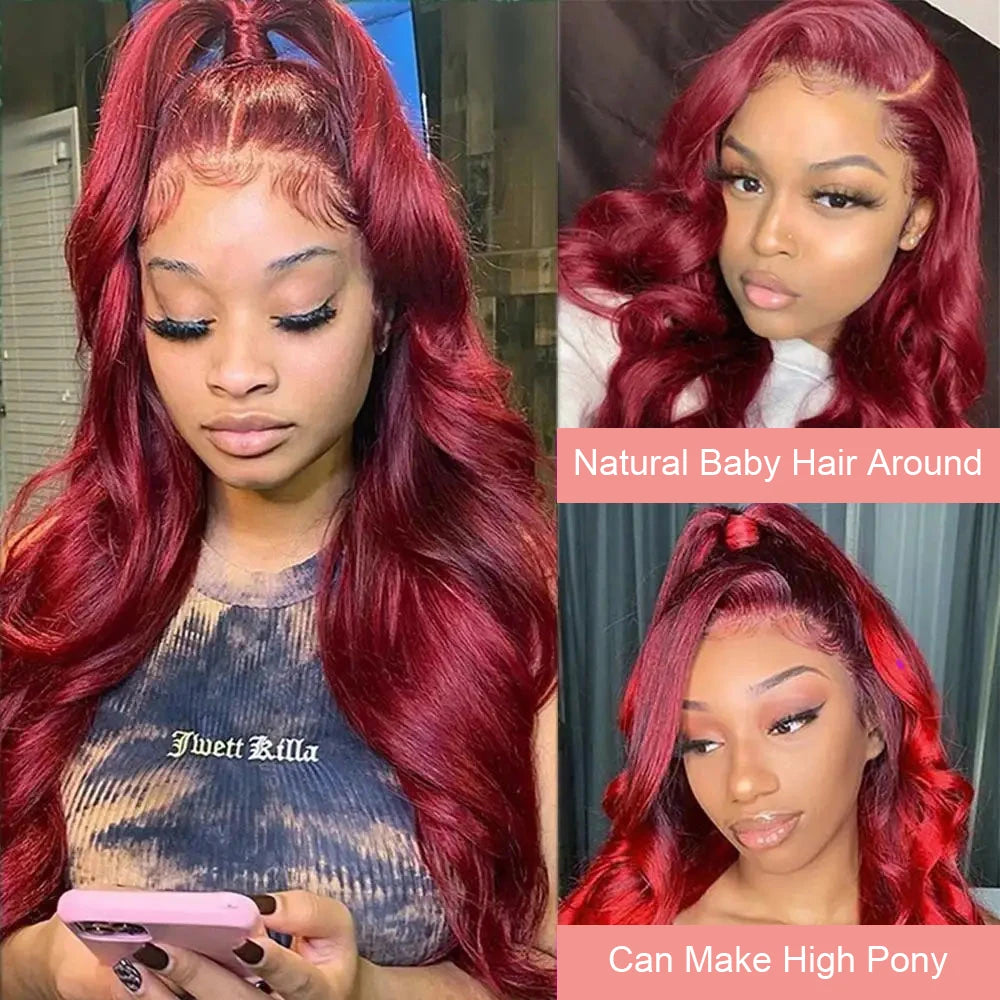 Burgundy Body Wave - Transparent HD Frontal Lace Human Hair Wig