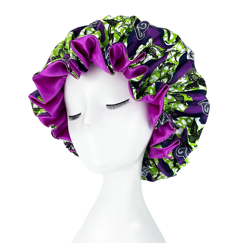 African Pattern Print Satin Bonnets