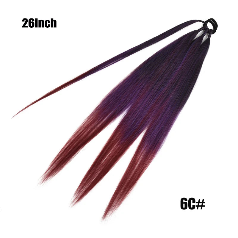 26/34inch Synthetic Long Straight Wrap Around Chignon Ponytail With Rubber Band