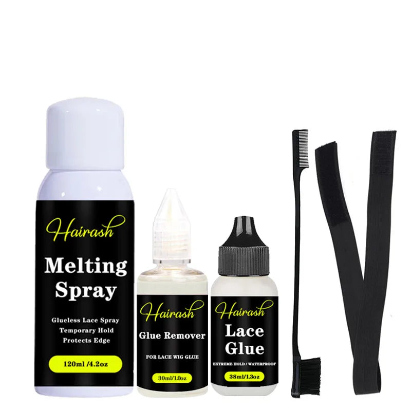 Wig Installation Kit Set includes : Melting Spray, Lace Tint Mousse, Wig Glue Waterproof  & Glue Remover