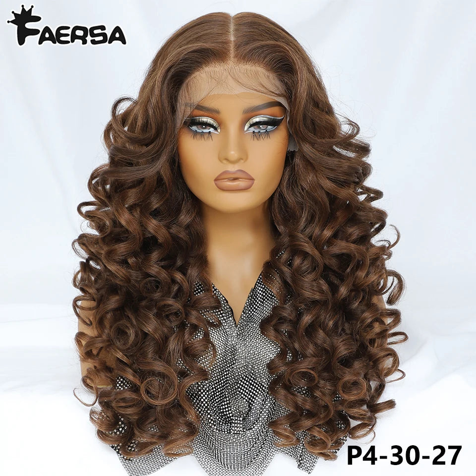 Curly Pre-Plucked Baby Hair Synthetic Lace Front Wigs - Various Colors Available