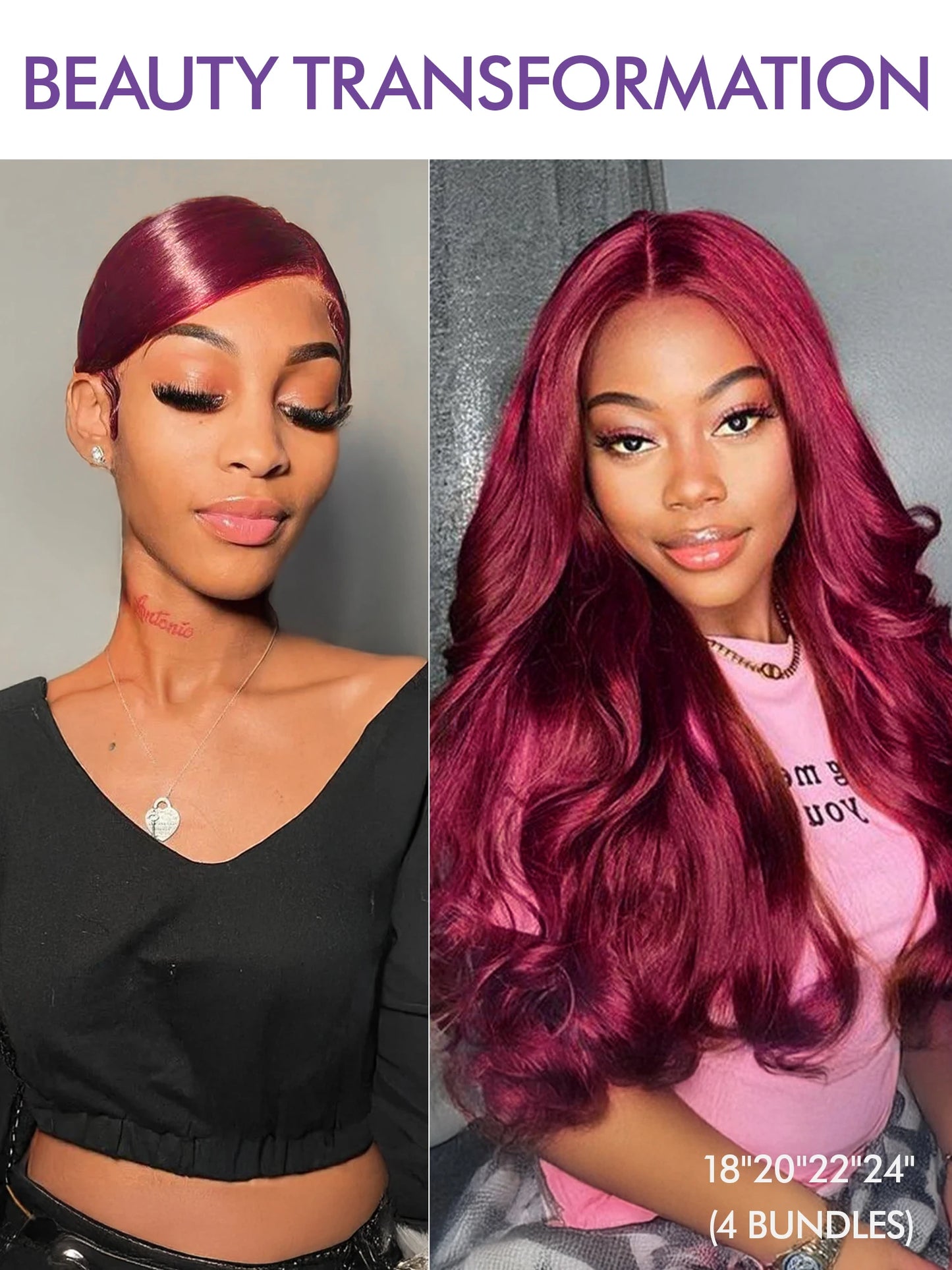 Brazilian Body Wave Human Hair Bundles - Burgundy