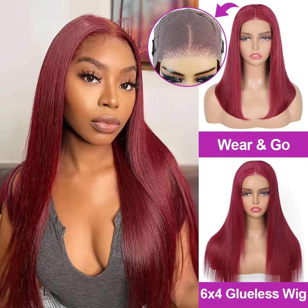 Straight Glueless Burgundy Lace Frontal Ready To Wear - Human Hair