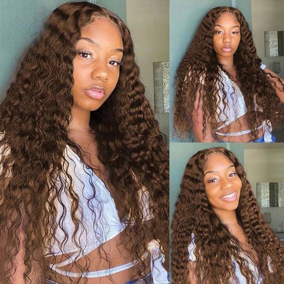 Deep Wave  Chocolate Brown - HD Lace Front Human Hair Glueless Wig