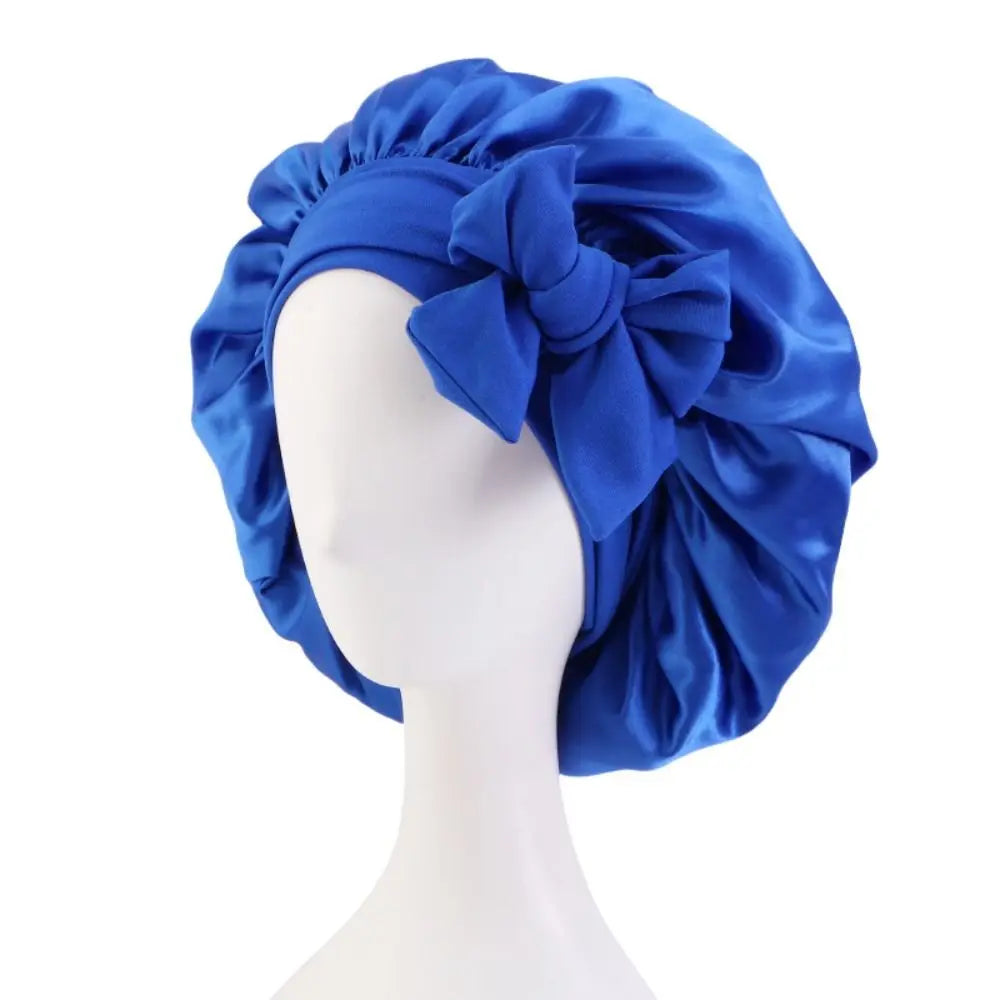 Silk Bonnet Sleeping Caps With Bow Headband
