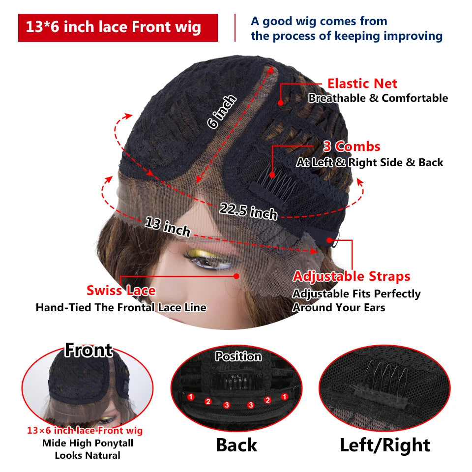 Short Curly Wave Bob Transparent Lace Front Human Hair Wigs - Various Colors Available