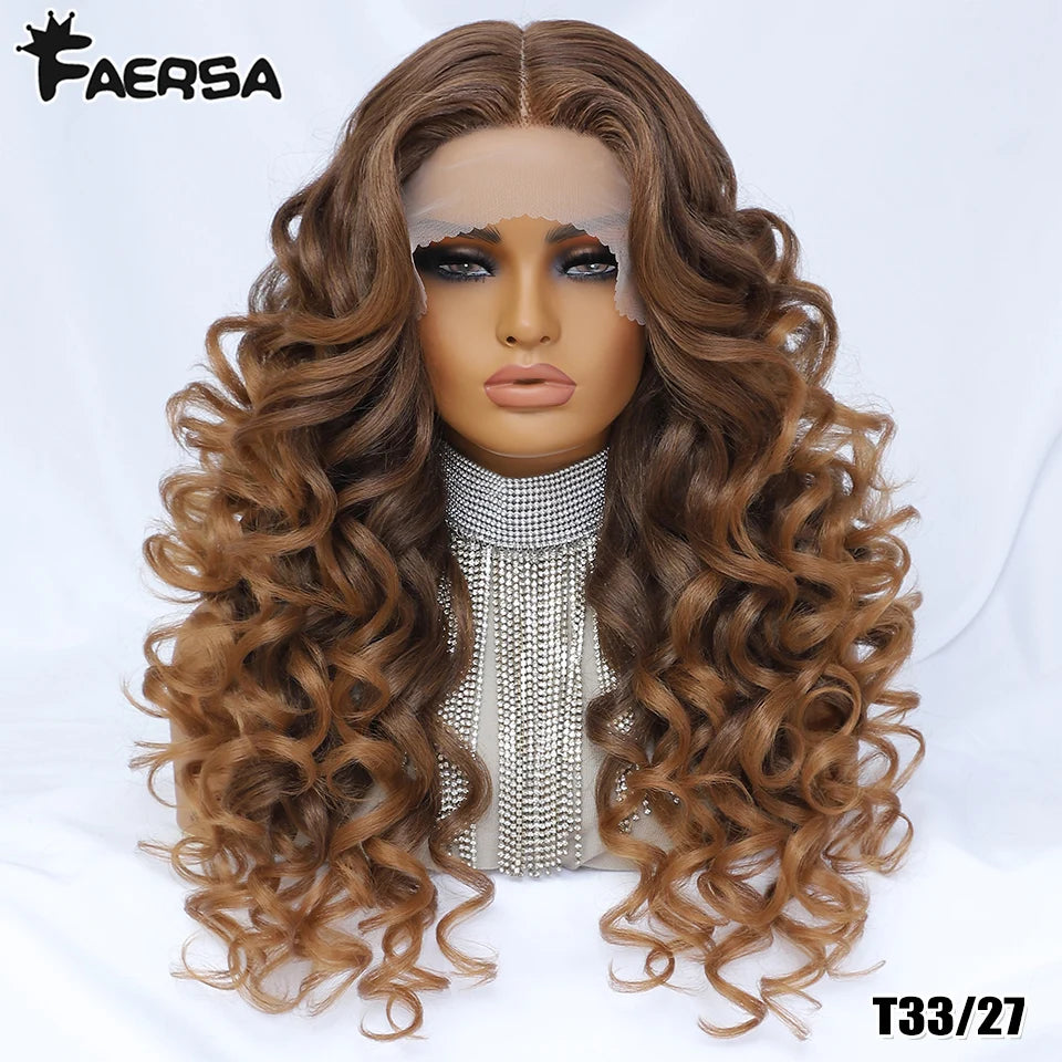 Black Brown Curly Synthetic Lace Front Wigs - Various Colors Available