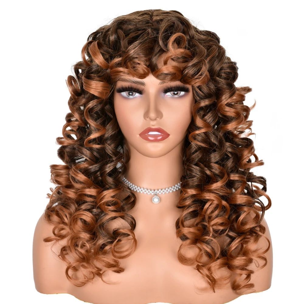 Curly Synthetic Wig with Bangs - Various Color Available