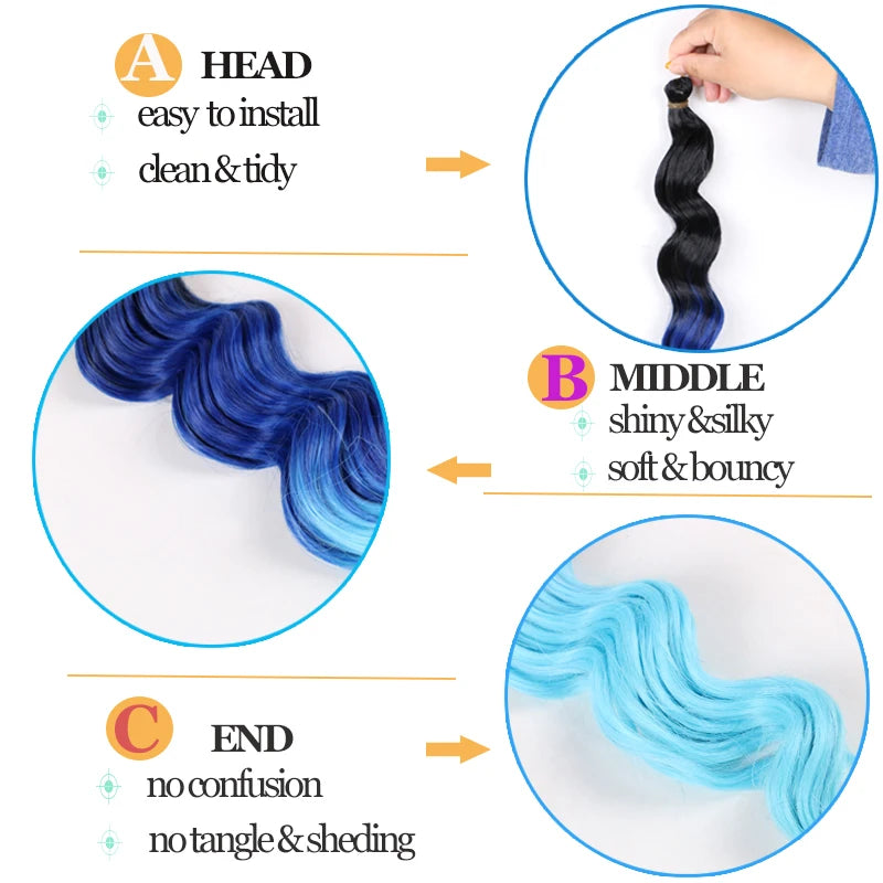 Ombre Deep Water Wave Bulk Crochet Synthetic Hair - Various Colors Available