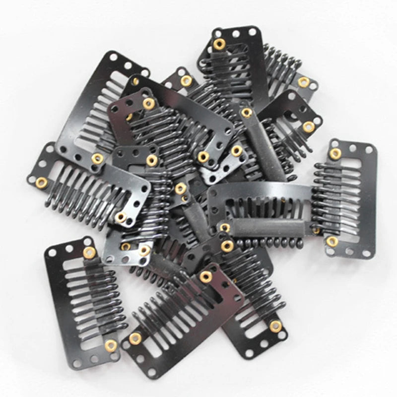 Small 24 Pcs 9-teeth Beige/Brown/Black Hair Clips for Extension Clip-Ins