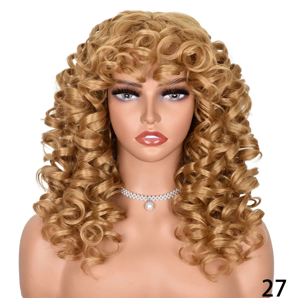 Synthetic Curly Wigs With Bangs - Various Colors Available