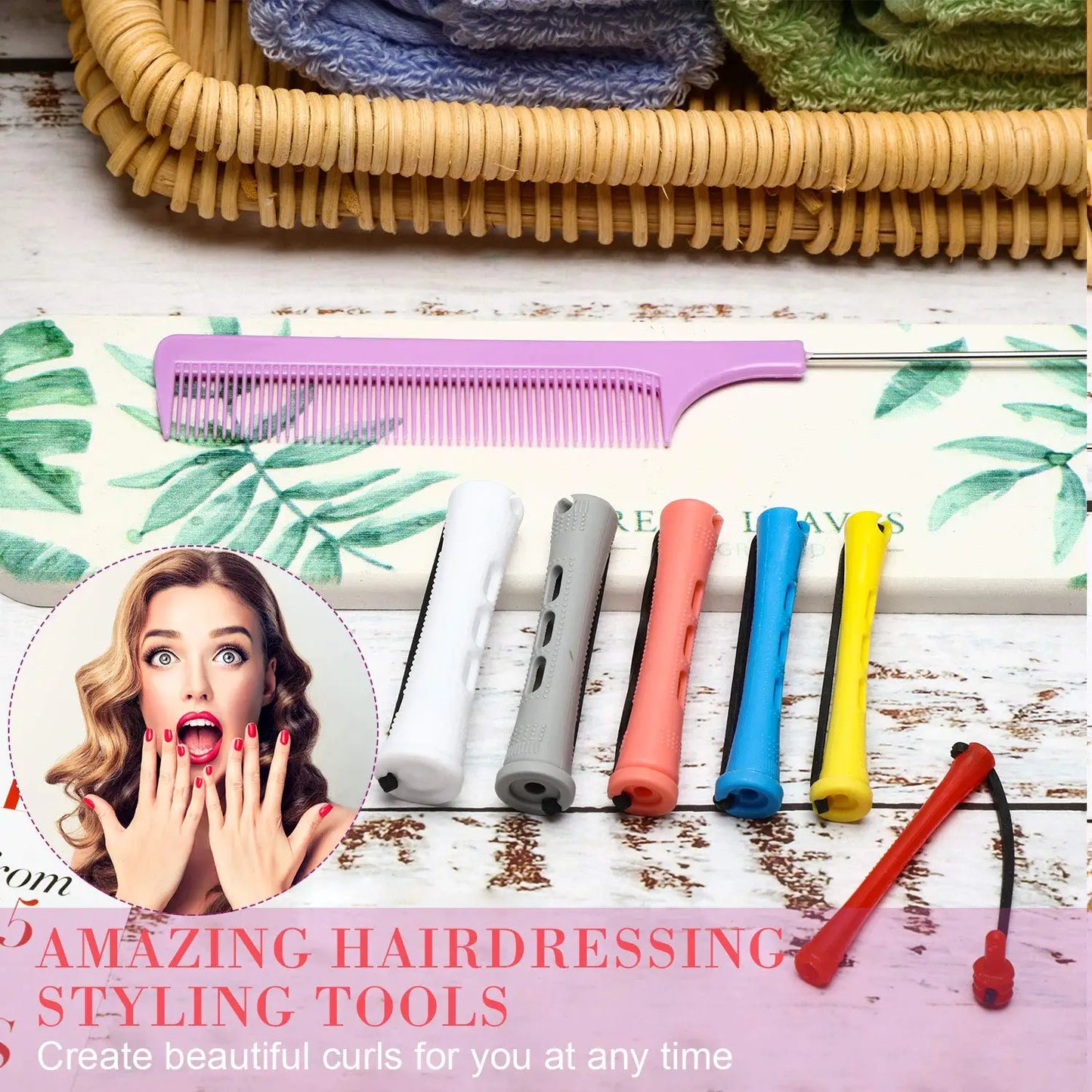 72 Pieces Hair Perm Rods Set Short Plastic Perming Rod Cold Wave Rods 6 Sizes Hair Curling Rollers With 1 Piece Steel Hair Comb