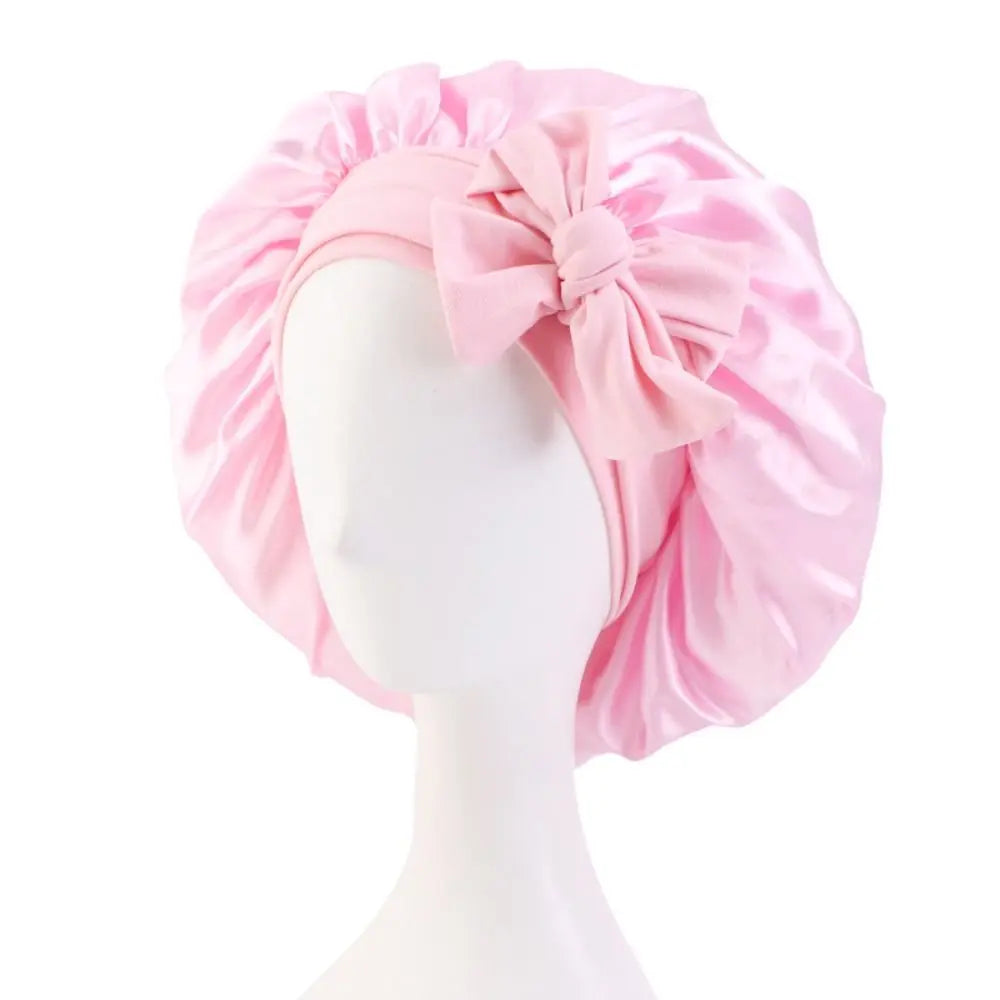 Silk Bonnet Sleeping Caps With Bow Headband