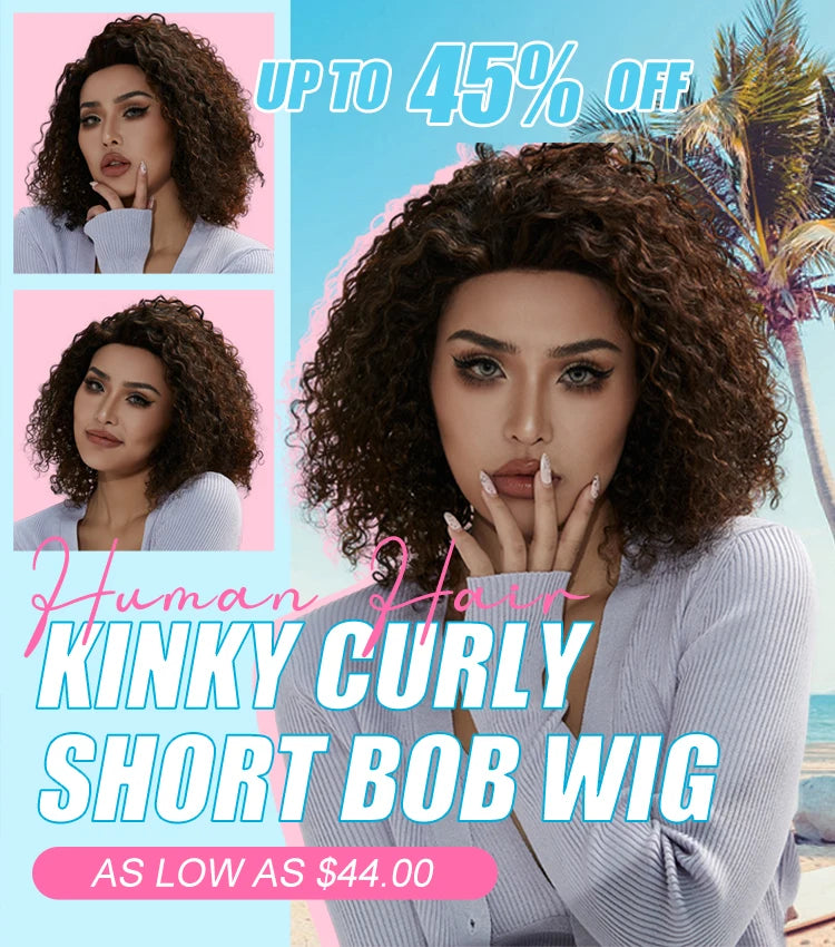Short Curly Wave Bob Transparent Lace Front Human Hair Wigs - Various Colors Available