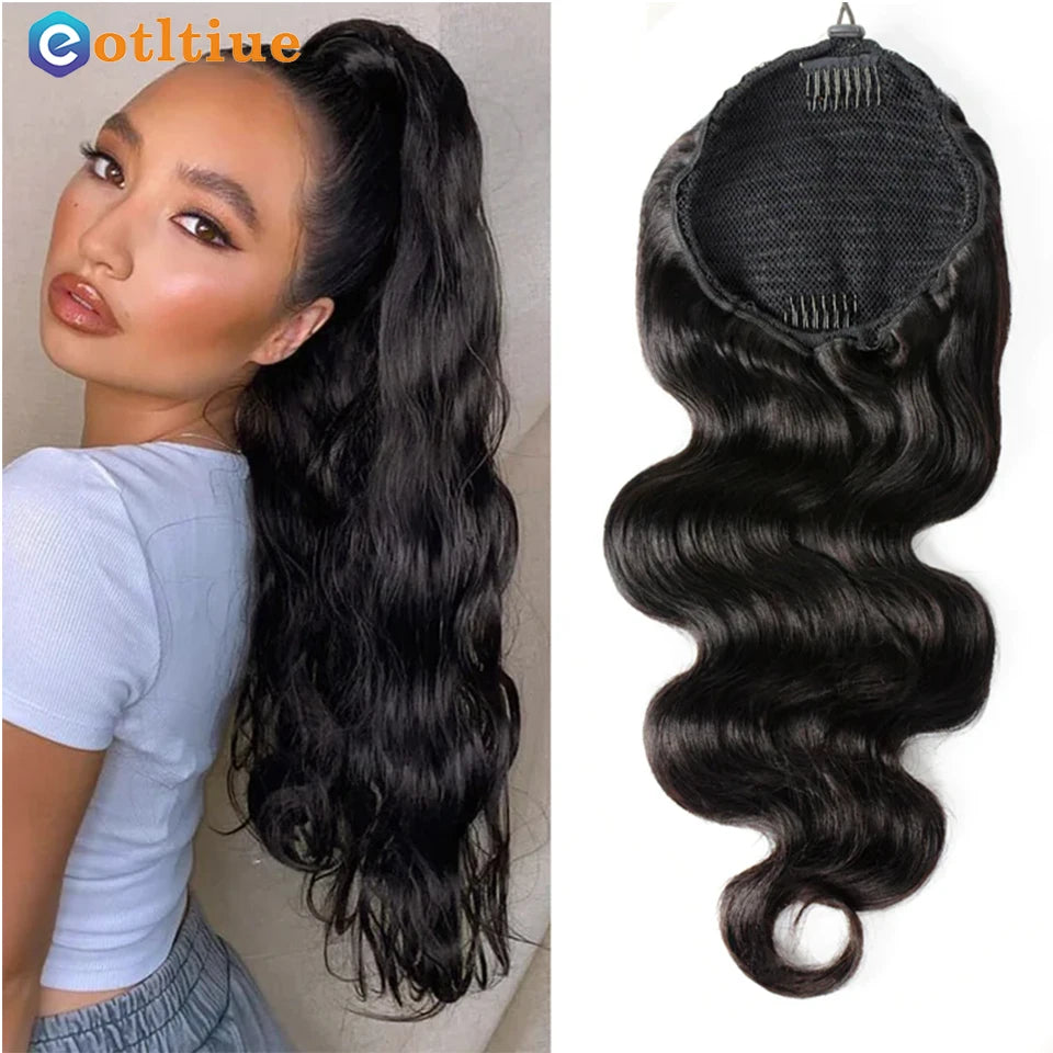 Body Wave Brazilian Remy Drawstring Clip In Human Hair Ponytail, 8-26 Inches Available