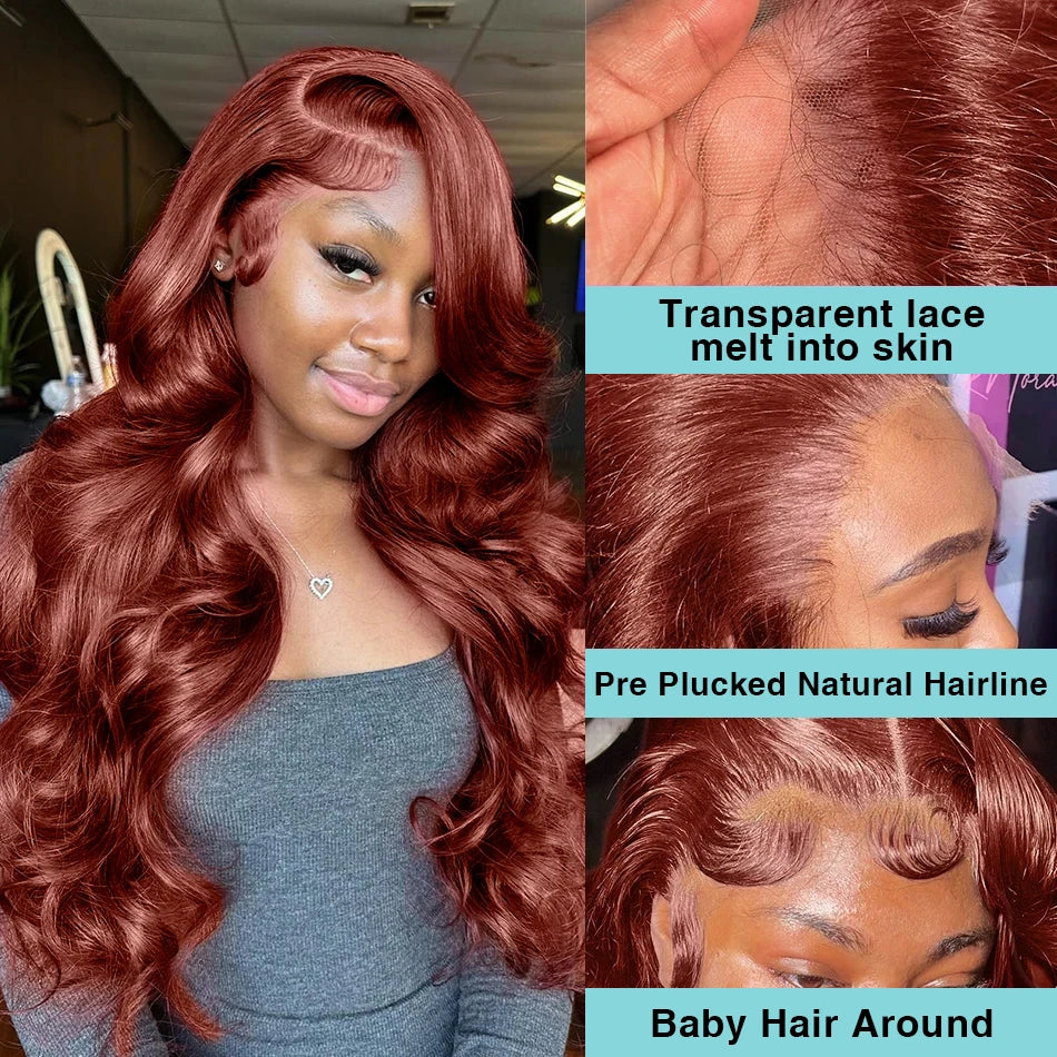 Reddish Brown Body Wave - Pre Plucked HD Frontal Lace Human Hair Wig