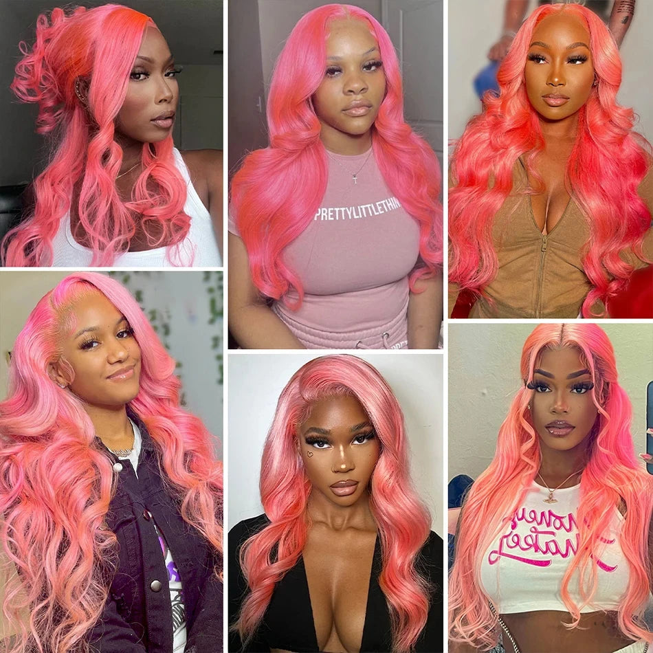Pink Body Wave - Transparent Pre Plucked HD Lace Frontal Human Hair Wig