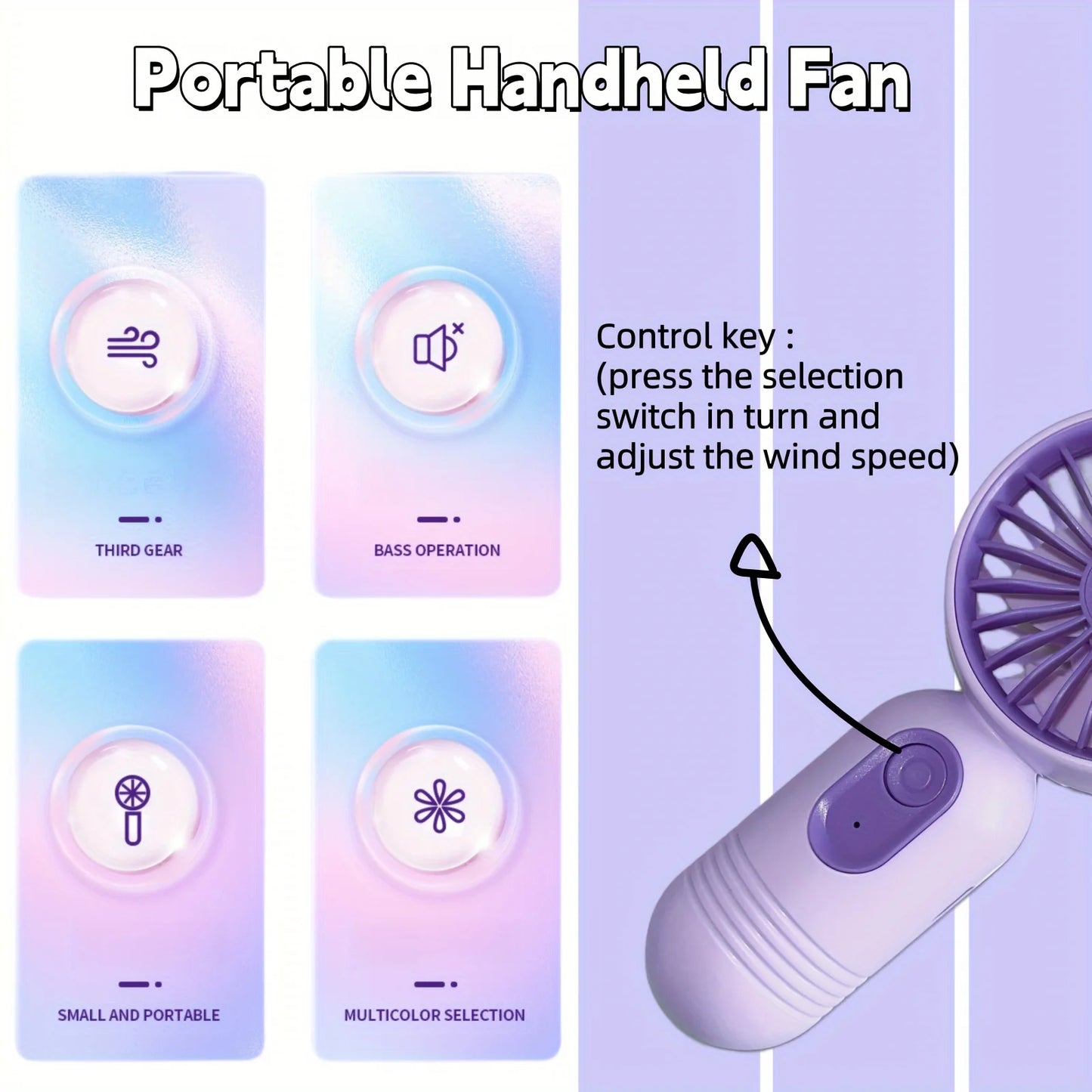 1PC USB Mini Rechargeable Portable Handheld Fan with 3 Speeds