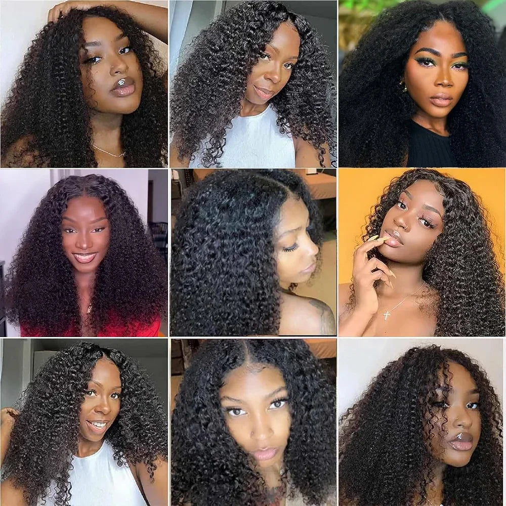 U & V Part Kinky Curly Human Hair Wigs