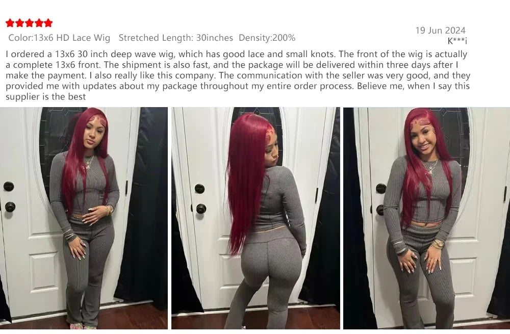 Burgundy Straight HD Lace Frontal Human Hair Wig