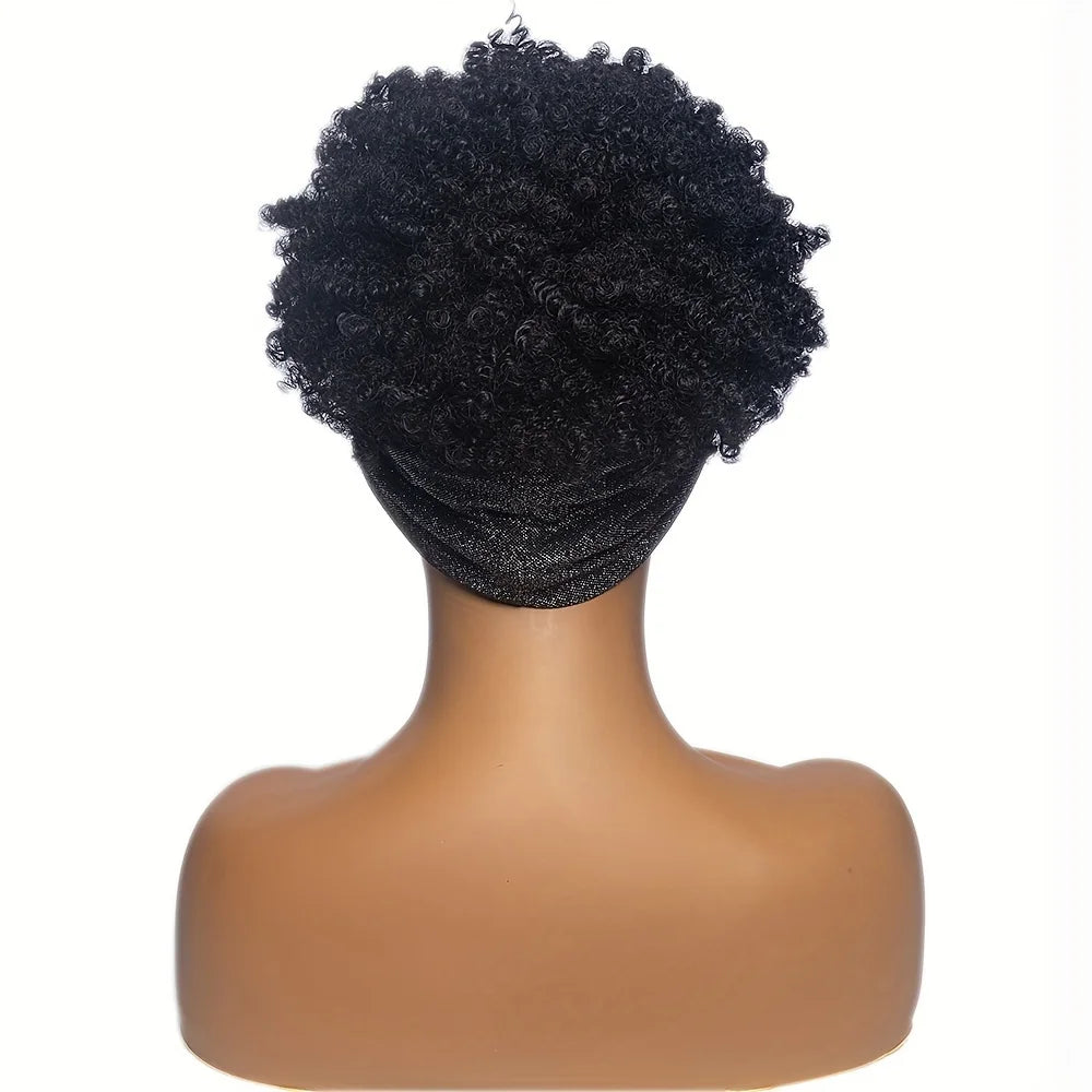 Short Kinky Curly Headband Synthetic Wigs With Bangs - Various Headband and Hair Colors Available