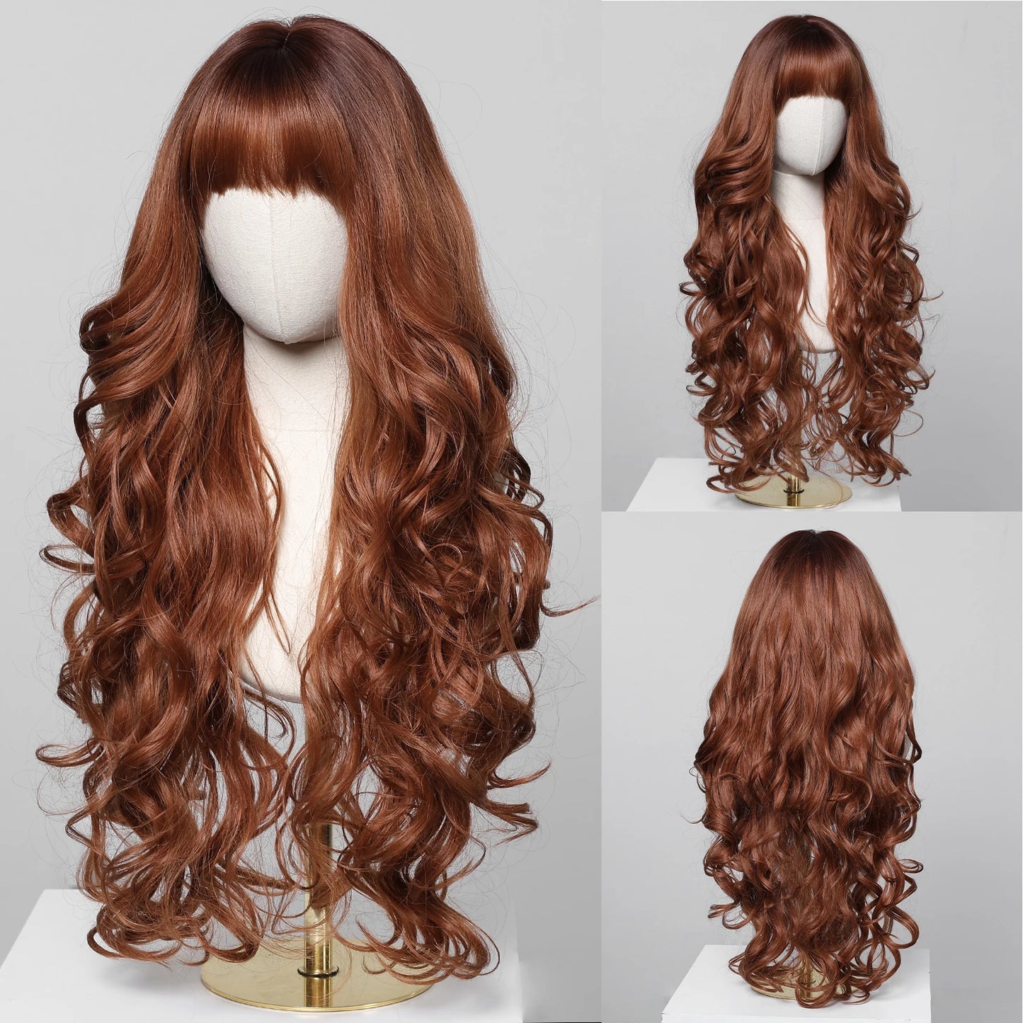 Long Wavy Synthetic Hair Wigs with Bangs - Various Colors Available