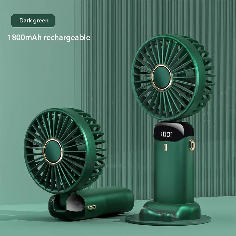 Handheld Mini Fan Foldable Portable Neck Hanging Fans 5 Speed USB Rechargeable Fan with Phone Stand and Display Screen 1800mAh