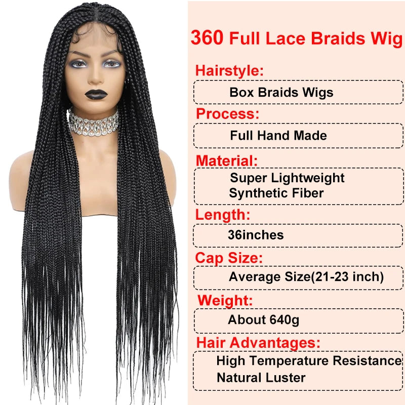 36" Full Lace Front Synthetic Box Braided Knotless Wigs - Various Colors Available