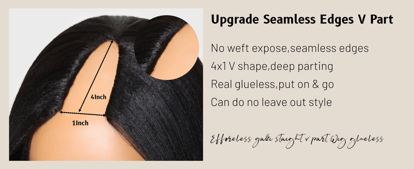 Yaki Straight V Part / U Part Ombre Brown Color 100% Human Hair Wig