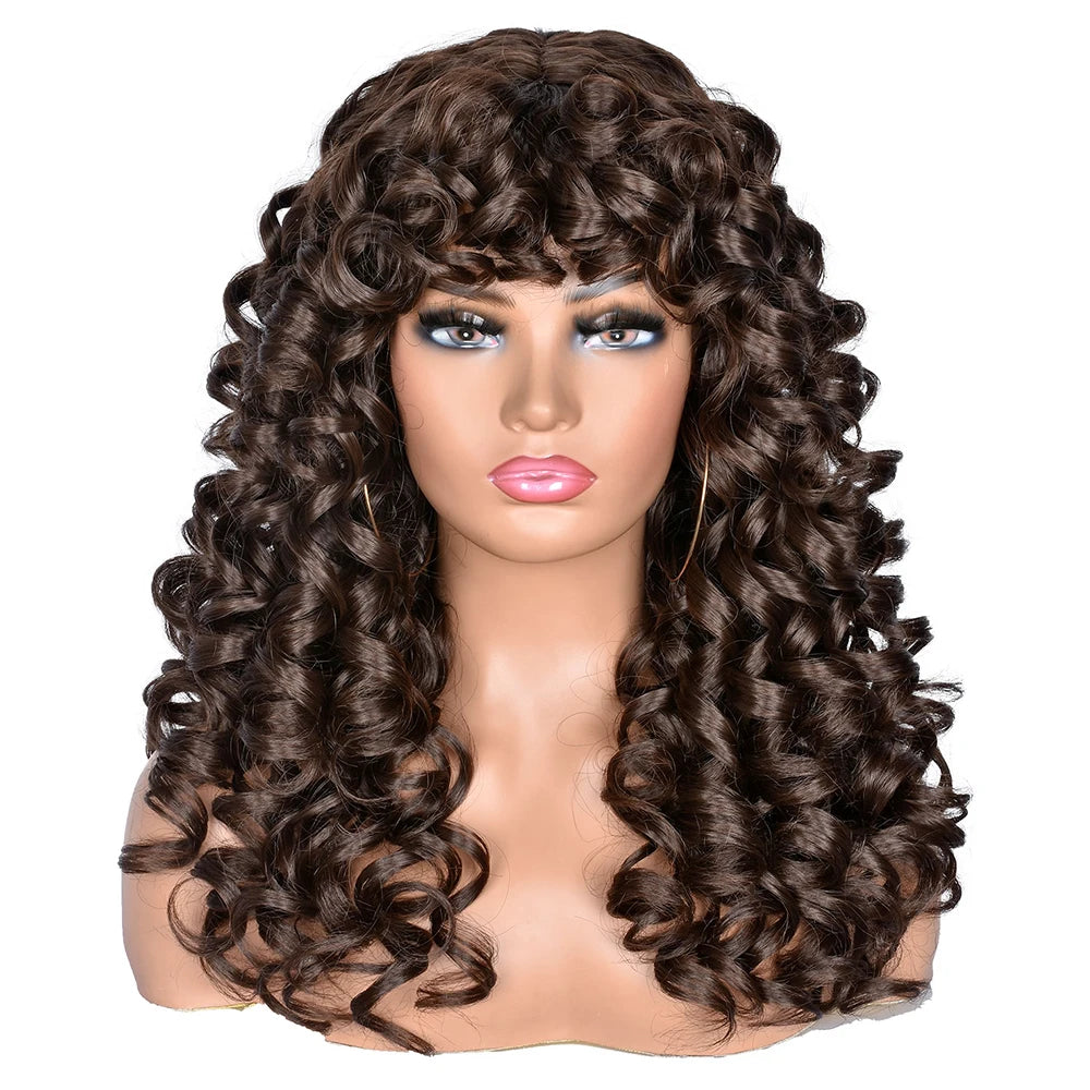 Synthetic Curly Wigs With Bangs - Various Colors Available