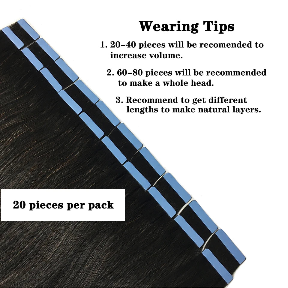 Straight Remy Human Hair Tape - In Extensions In Various Colors
